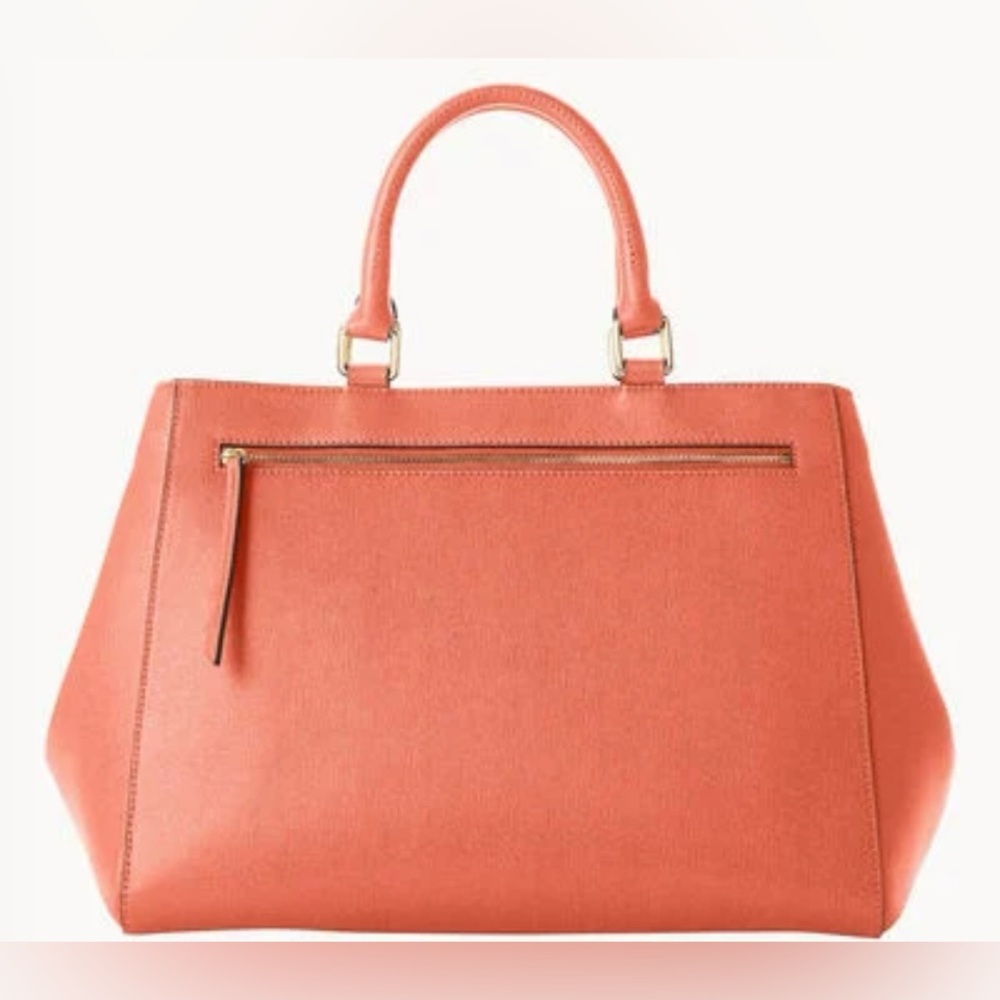Dooney & Bourke Saffiano Zip Satchel Blue Handbag Color-Coral - Picture 3 of 4